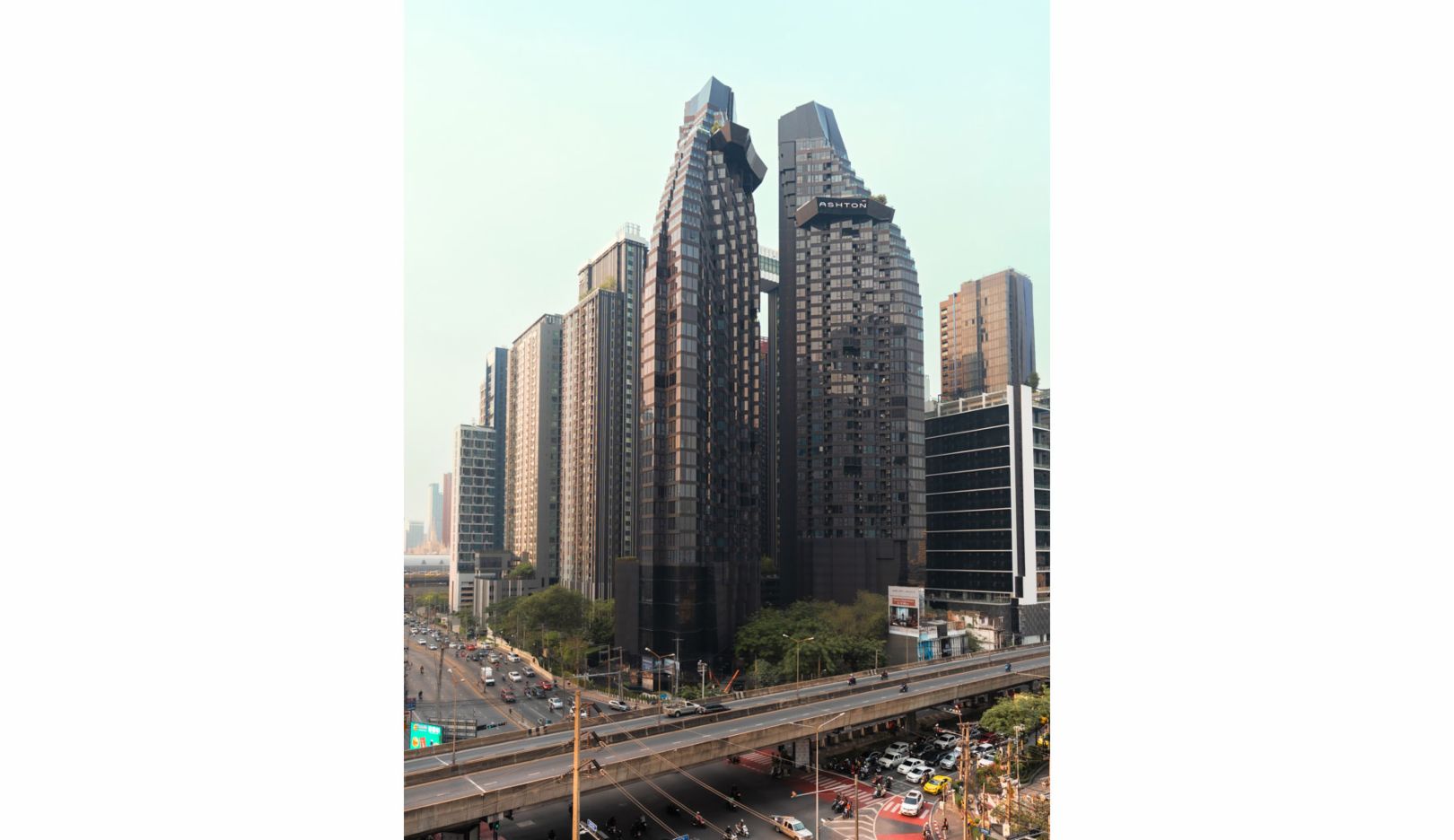View of Ashton Rama IX: The hanging outdoor pools can be made out high up above.