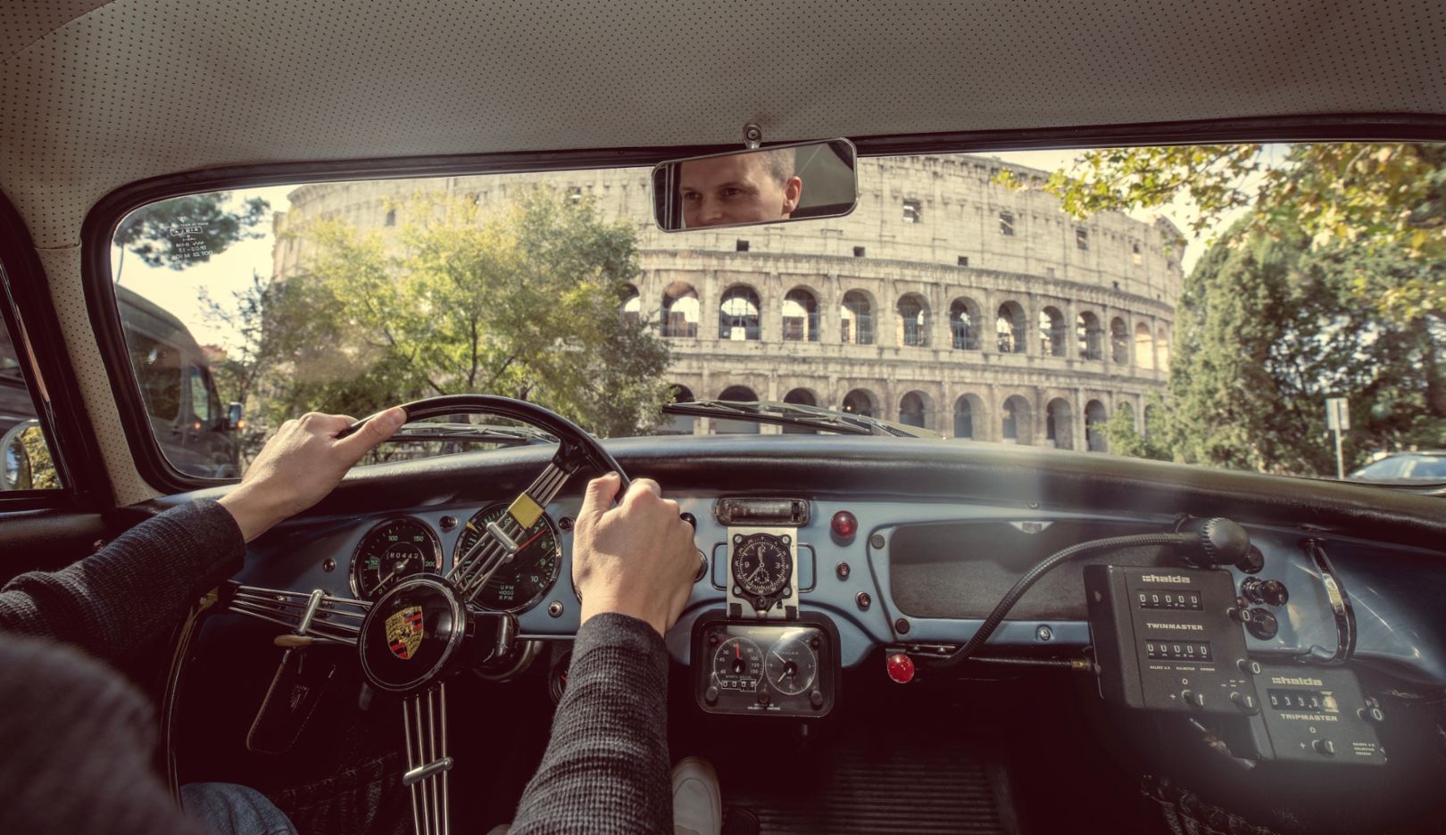 Pleasure at the wheel: Le Mans overall winner and endurance world champion Marc Lieb sets course for the Colosseum.
