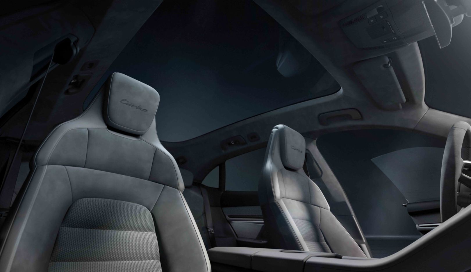 Headroom: The view from the black and slate grey interior to the panoramic glass roof. 