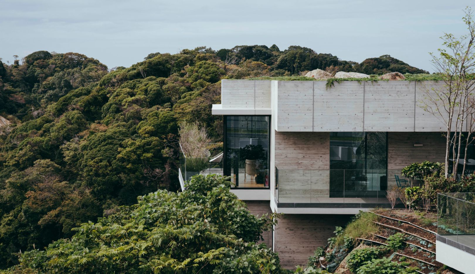 Engawa principle: Minimalist structures and untamed nature blend seamlessly together.
